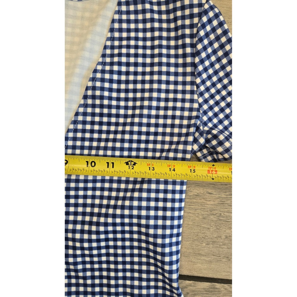 Zara Blue White Gingham Button Front V-Neck Midi Dress Short Sleeve Size Medium - Picture 4 of 6